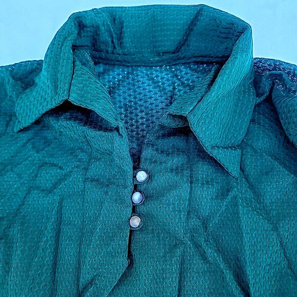 NOS Vintage 70s Green Polyester Long Sleeve Shirt Blouse, Waffle Weave, L - Picture 6 of 6